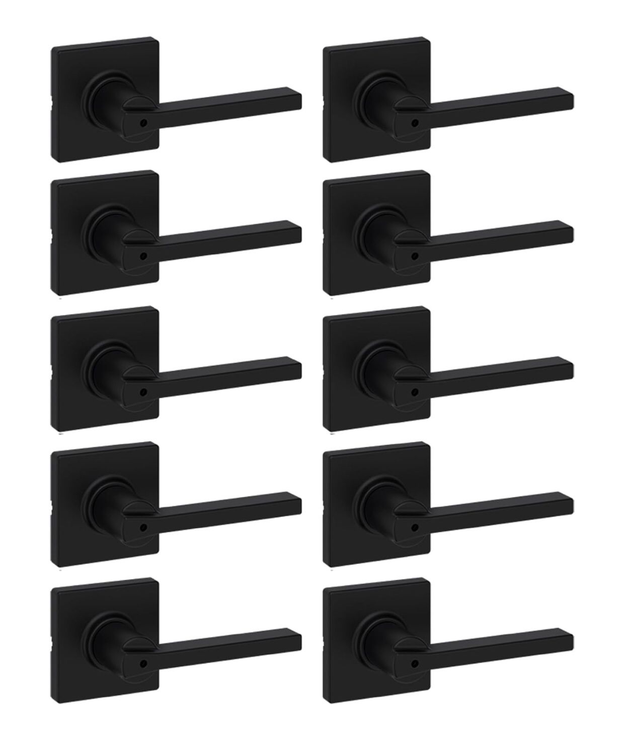 NEW! 10 Pack Kwikset Casey Interior Privacy Door Handles with Lock, Door Lever, MATTE BLACK