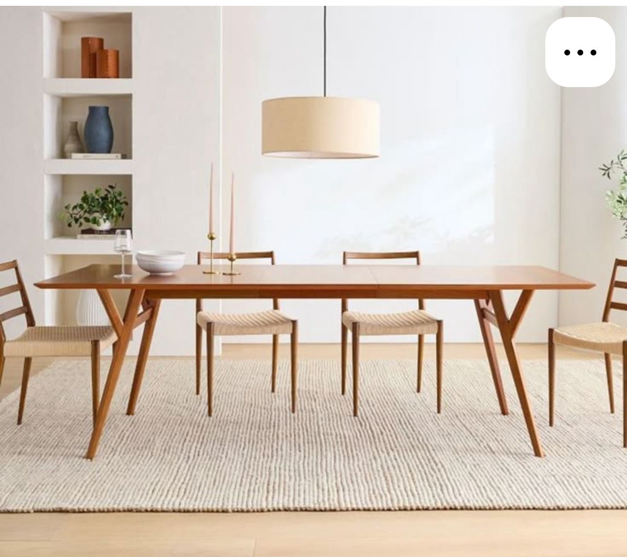 WEST ELM Mid-Century 39-55" Expandable Dining Table, Acorn plus 4 Holland Dining Chair, Walnut, Wood
