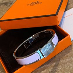 New Authentic HERMES Hermes H Clic Cadenas Bracelet Rose Dragee SHW PM