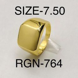 Signet Square Gold Tone Ring for Men & Women: Size-7.50/RGN-764