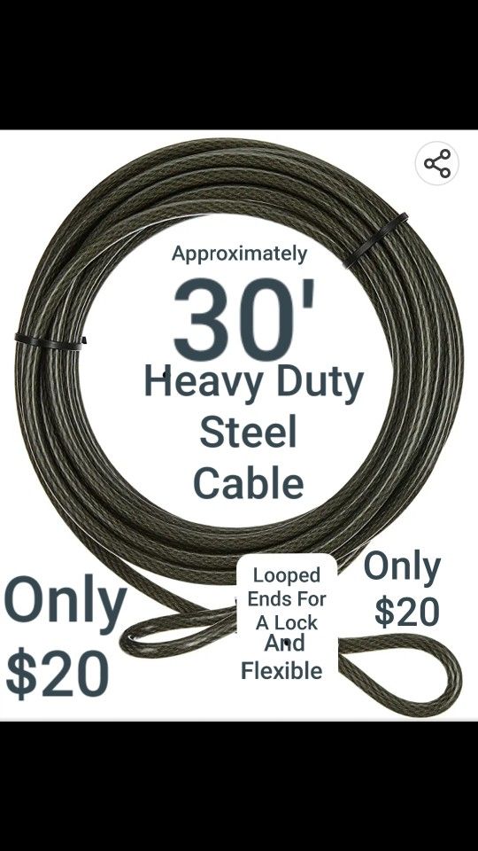 30' Feet HEAVY DUTY STEEL SECURITY  FLEXIBLE  CABLE  LIKE NEW ONLY $20 !  ! !
