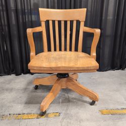 H. Krug Vintage Oak Slat Back Swivel Office Chair with Casters