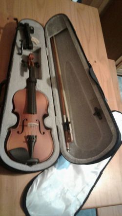 Mendini 1/4 Violin by Cililio Solid Wood Satin Antique Violin with Hard Case, Shoulder Rest, Bow, Rosin and Extra Strings