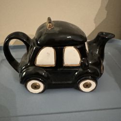 Black Cab Taxi Car Novelty Ornamental Teapot Ceramic Decorative 4" Glossy