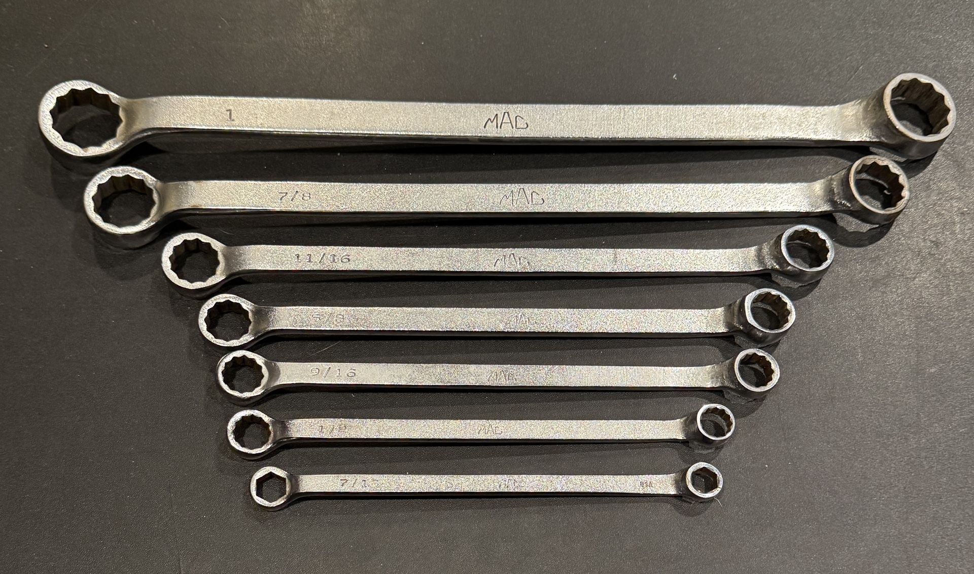Mac Tools 7pc SAE LONG DEEP OFFSET DOUBLE BOX 12pt 6pt Wrench Set 3/8-1”