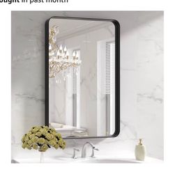 24X36 Inch Black Bathroom Mirror Metal Framed Rounded Rectangle, Matte Black Bathroom Vanity Mirror, Anti-Rust, Hangs Horizontally or Vertically
