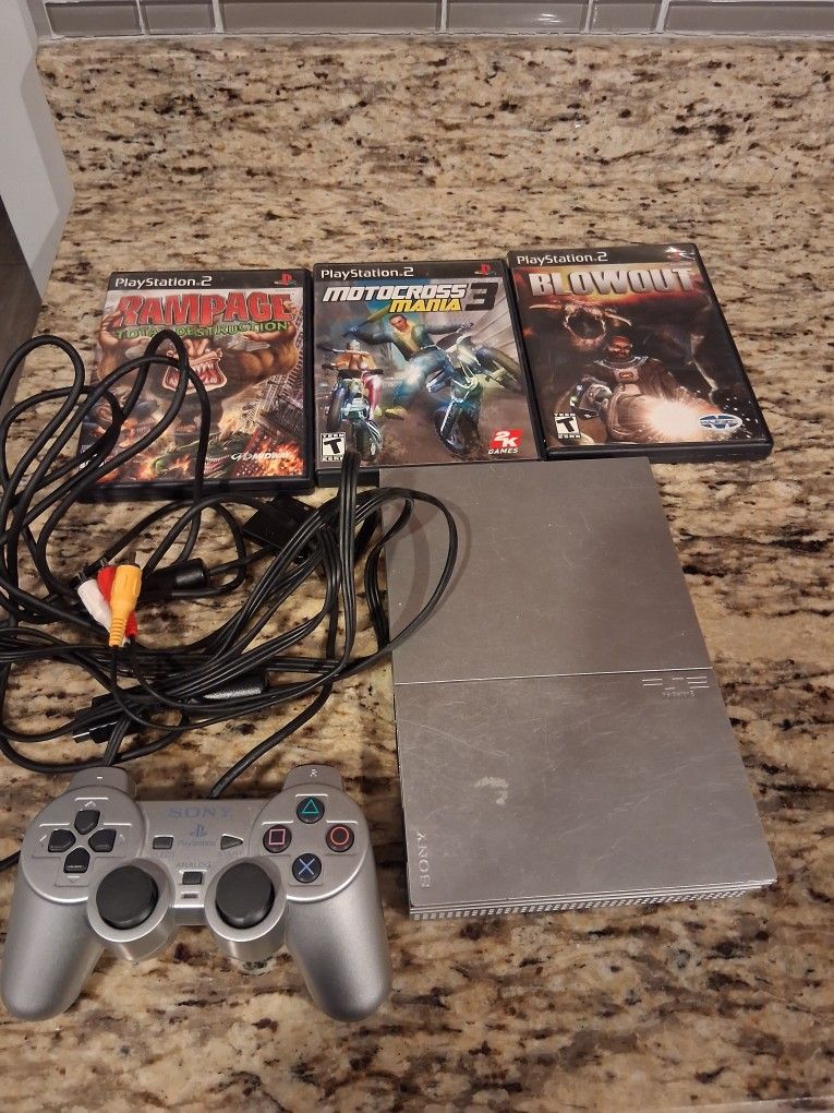PlayStation 2 Satin Silver SCPH-90000 SS ps2 sony game Console + Games