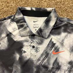 Nike Dri Fit All Over Graphic Golf Polo Shirt Silver Orange Mens Size XL