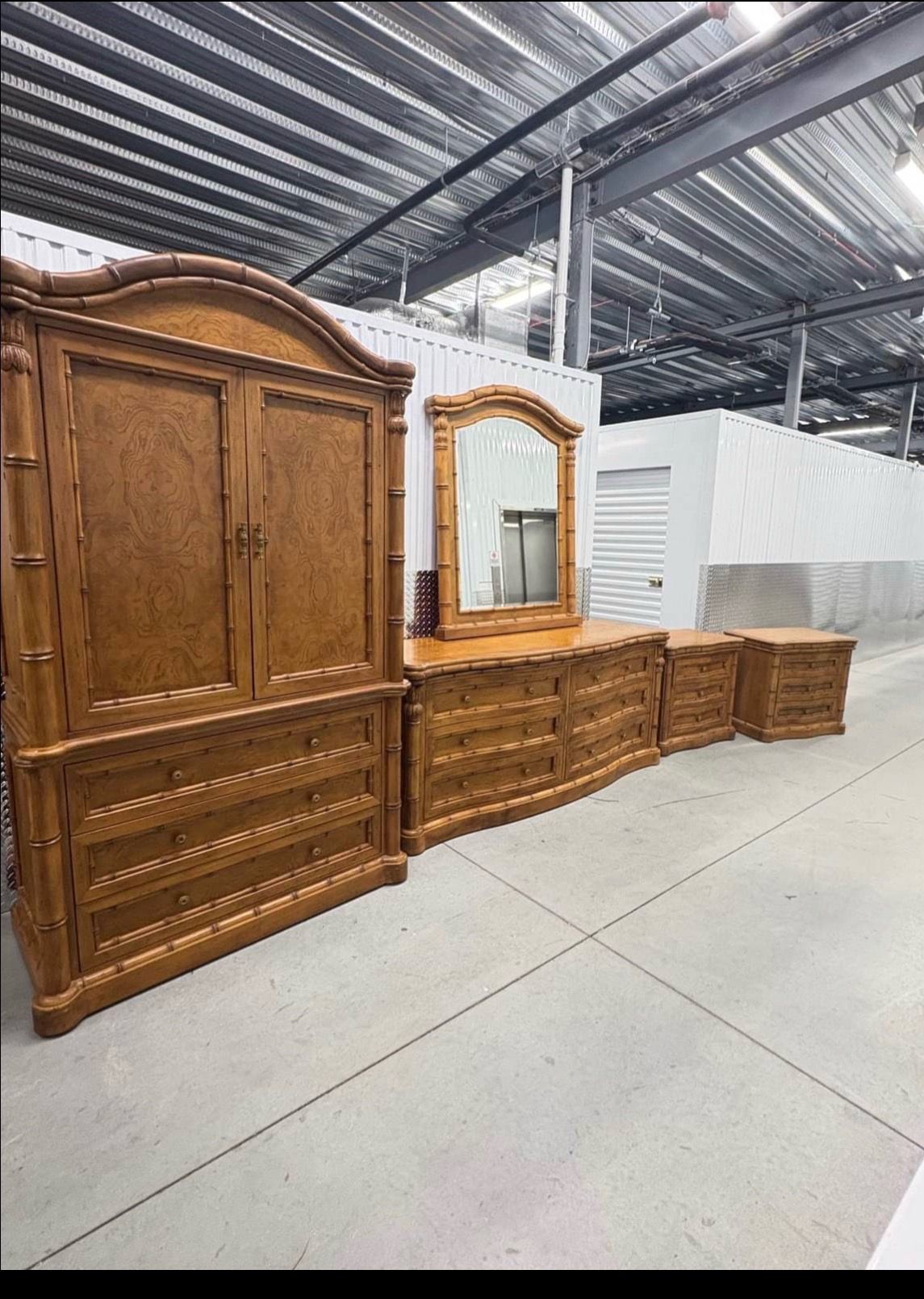 Beautiful bed room set. Long dresser L 77 H 34 W 22 Tall dresser L 51 H 87 W 26 Night stands L 32 H 29 W 21