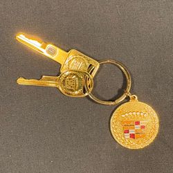 Vintage Set of Gold Plated Cadillac Keychain with Keys