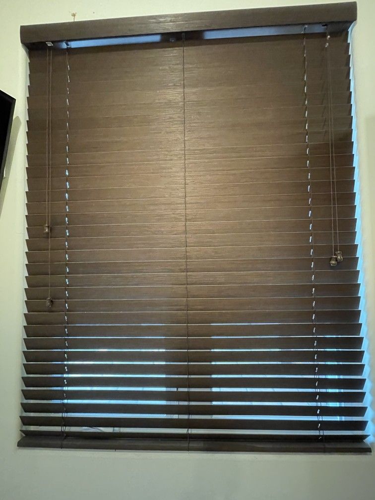 46" x 58" Brown wooden blinds (x2)
