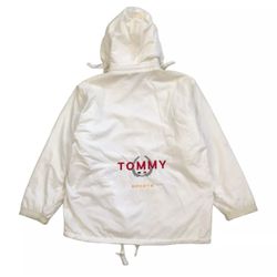 TOMMY HILFIGER WINDBREAKER JACKET 2XL XXL WHITE HOODIE FULL ZIP USA FLAG VINTAGE