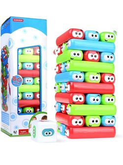 Tumbling Tower Stacking Blocks,Colored Cartoon Plastic Building Blocks Board Toppling Colorful Cube