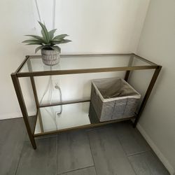 Console Table Gold Brass with Glass & Mirror