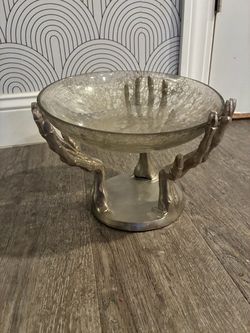 Halloween Skeleton Hands Glass Candy Bowl