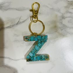 Keychain Resin with real Turquoise gold sheet, coffee beans, or crushed glass.