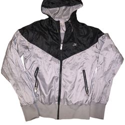 Vintage Nike Grey / Black Half Split Windbreaker Jacket with Hood Size Womens Medium 