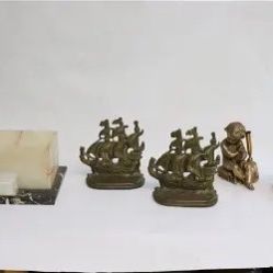 Vintage Bookends & Marble Letter Organizer 