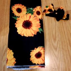 Sunflower Baby Girl Receiving Blanket And Head Bow Set
