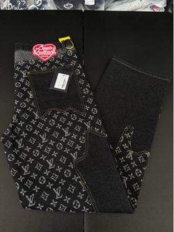 Mens Black Monogram Designer Jeans