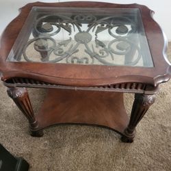 2 Heavy Solid Wood And Glass End Tables. Great Condition 