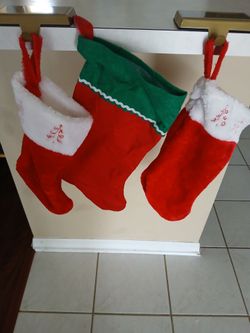Christmas Stocking Lot of 5 Plush Red White Green Felt Gold Mantle Hangers