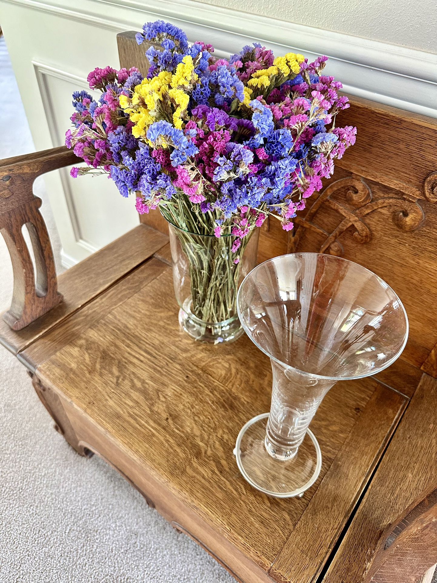 Southern Living at Home Astoria 8 7/8” Glass Trumpet Vase, Hurricane Vase or Candle Holder & Dried Flowers from Puyallup Farmer’s Market