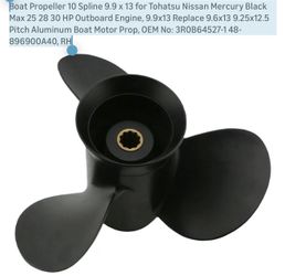 Boat Propeller 10 Spline 9.9 x 13 for Tohatsu Nissan Mercury Black Max 25 28 30 HP Outboard Engine, 9.9x13 Replace 9.6x13 9.25x12.5 Pitch Aluminum Boa