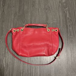 Womens Michael Kors Red Leather Chain Hobo Purse Bag