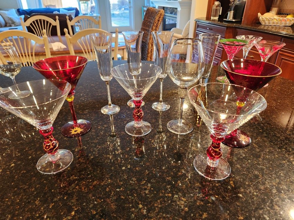 Red And Gold Martini Glasses 
