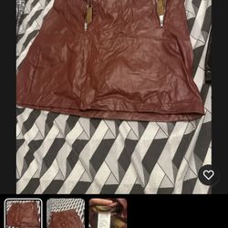 Sheln Brown Faux Leather Mini Skirt S Polyester Polyurethane Zipper Accents