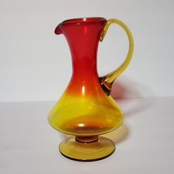 Rainbow Amberina Glass Pitcher Vintage