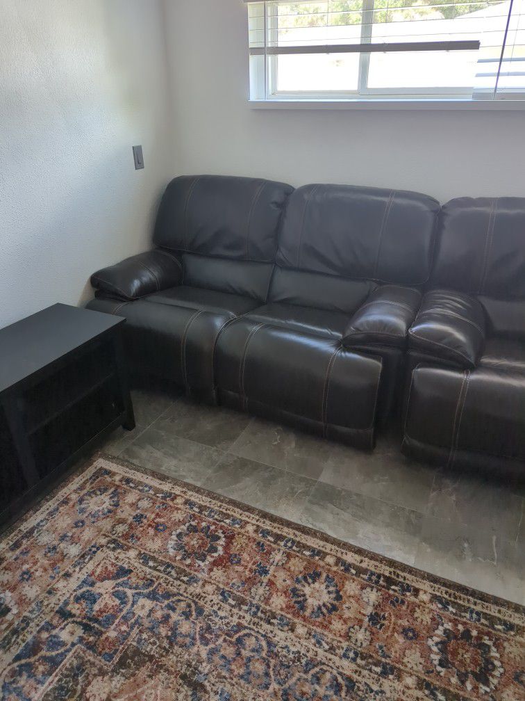 Real Leather Reclining Loveseats Couch 
