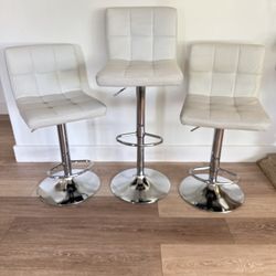 Set of 3 Bar Stools, Modern Leather Swivel Bar Stool, Square Counter Height Stool with Adjustable Hydraulic and Footrest for Restaurants, Coffee Room 