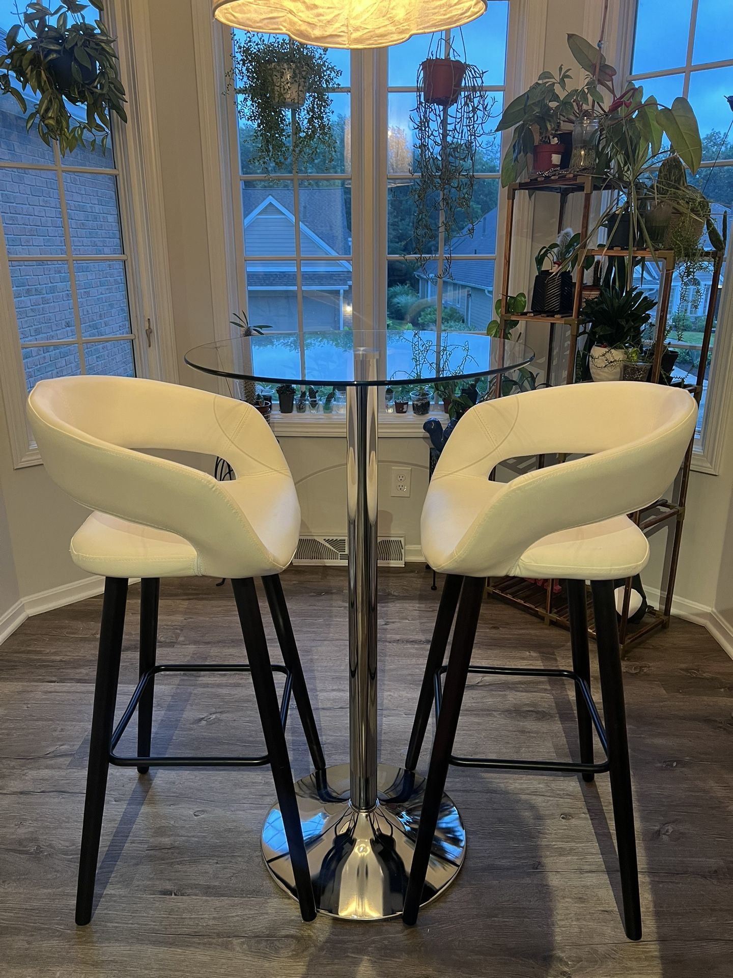 Tall Glass Table With Two Bar Chairs