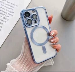 Wireless Charge Phone Case, Silicone Transparent Luxury Plating Transparent Magnetic For Magsafe Phone Protective Phone Case For 14ProMax
