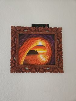 ​Original Wayan Baliex Oil Painting - Hand-Carved Balinese Wood Frame - $305