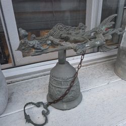 Vintage Dragon Bell – Cast Metal Asian Garden / Porch Decor