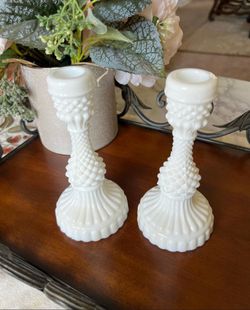 Vintage 1960s Milk Glass set of 2 Candle Holders