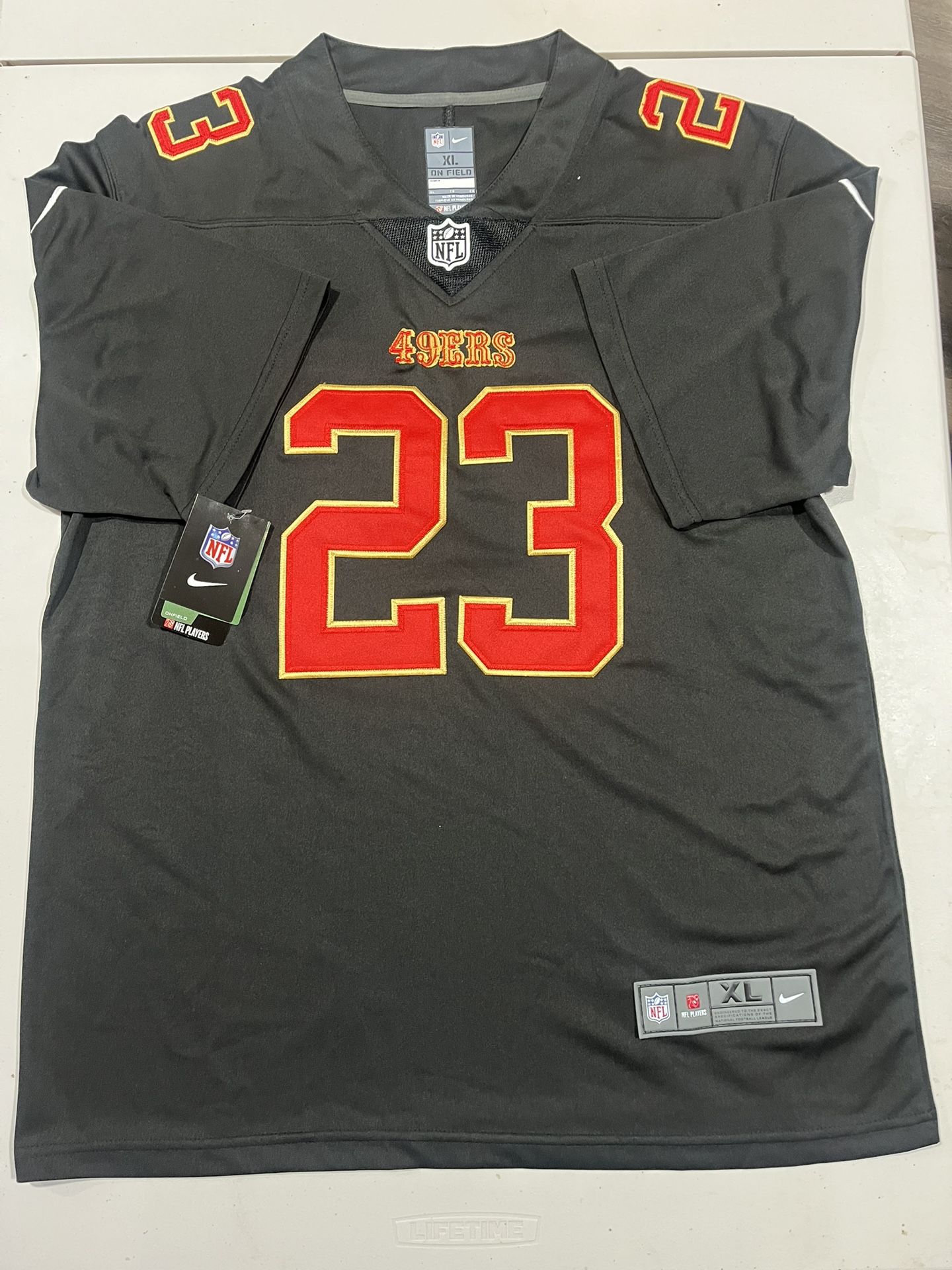 49ers McCaffrey Black -Red with Gold  Med Large  XL/3X 