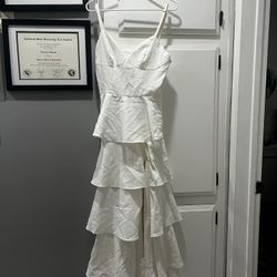 White Ruffle Dress With Slit