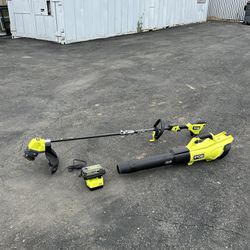 Ryobi 40 V Hp Whisper String Trimmer And Whisper Blower With Battery And Charger 