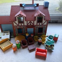 Vintage Fisher Price Little People Brown Tudor House