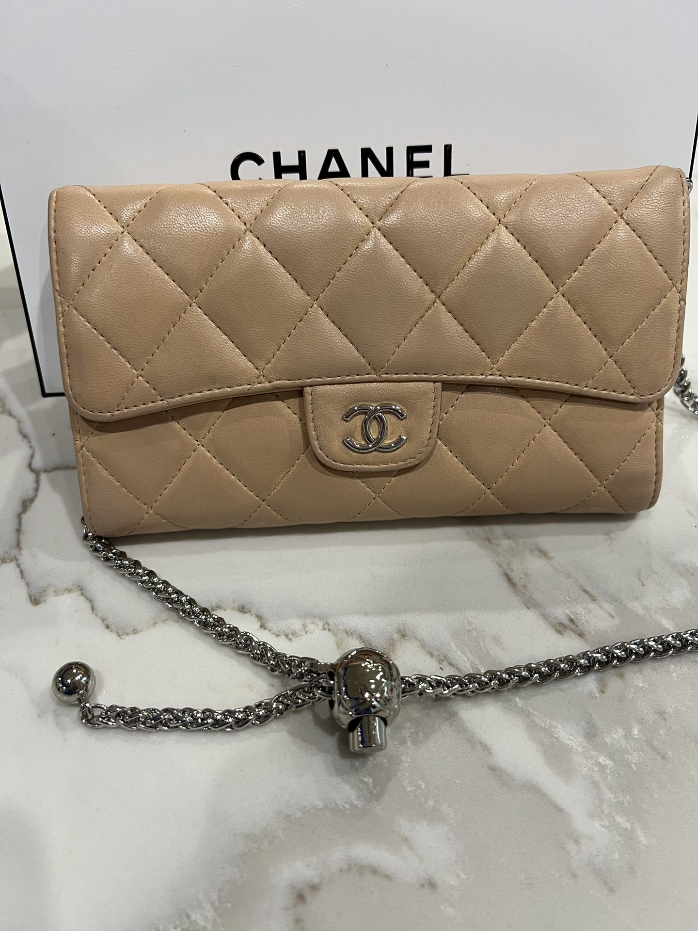 Beige Chanel Wallet On Chain 