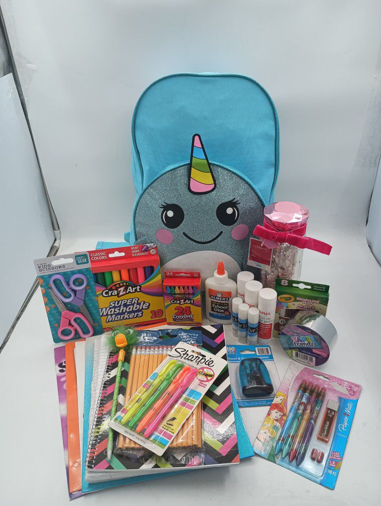 Girls Large Book Bag & Tumbler & School Supplies Bundle.