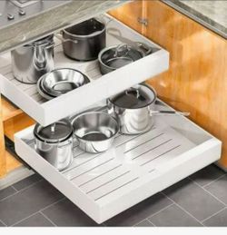 Pull Out Cabinet Organizer Wider Expandable(14 inch-24 inch) Heavy Duty Slide Drawers Fixed With Adhesive Nano Film For Pots Roll Shstorkitchen