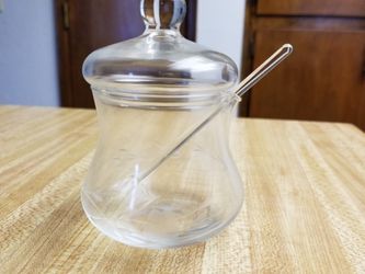 Vintage Princess House Glass Honey Pot with Dipping Spoon