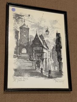 Vintage Horst Rosemann Framed Print - Rothenburg "Das Plönlein" Germany Travel Art