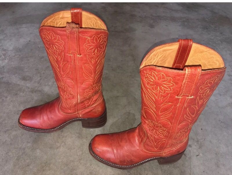 VINTAGE FRYE 77020 BURNT ORANGE LEATHER WESTERN CAMPUS RIDING BOOTS SIZE 8 1/2 B