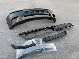 Front Bumper Cover Conversion Replacement For 2015-2023 Dodge Charger, Unpainted Black PP SRT Hellcat Style